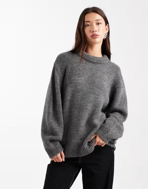 エイソス レディース アウター ニット・セーター セーター ASOS DESIGN stuffed neck trim sweater in charcoal Charcoal チャコール
