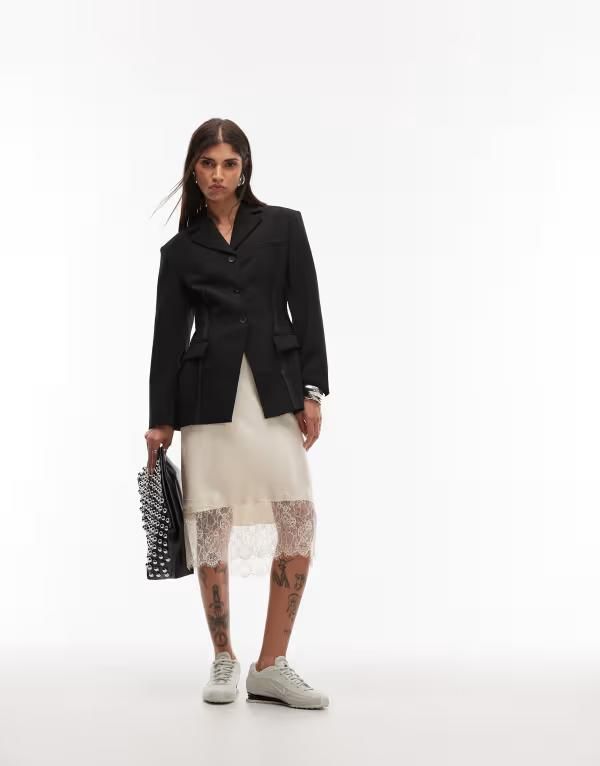 エイソス レディース アウター ジャケット・ブルゾン ブレザー ASOS DESIGN exposed seam nipped blazer with shoulder pads Black ブラック