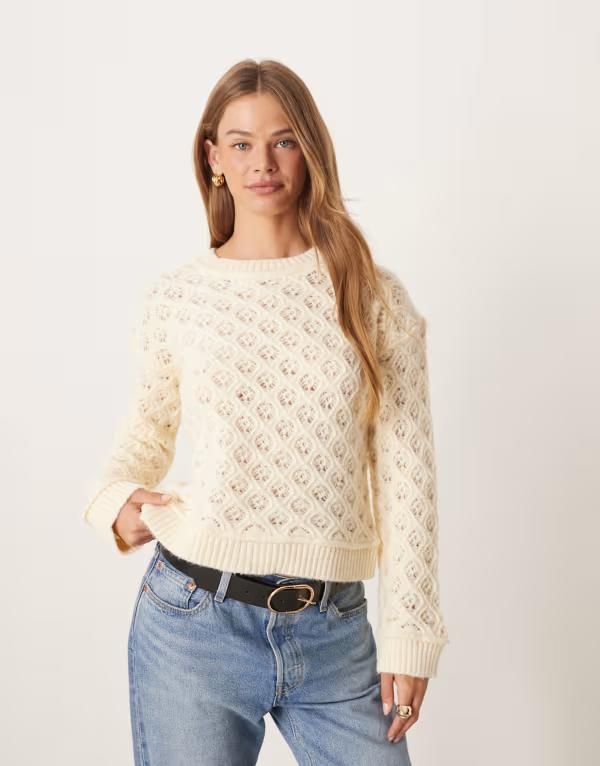 エイソス レディース アウター ニット・セーター セーター ニット ASOS DESIGN knit stitchy sweater in ecru Ecru エクリュ