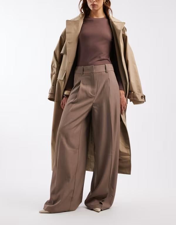 ヴェロモーダ レディース ボトムス カジュアルパンツ プリーツ パンツ Vero Moda high rise pleated pants in warm brown melange Pine Bark MELANGE ブラウン