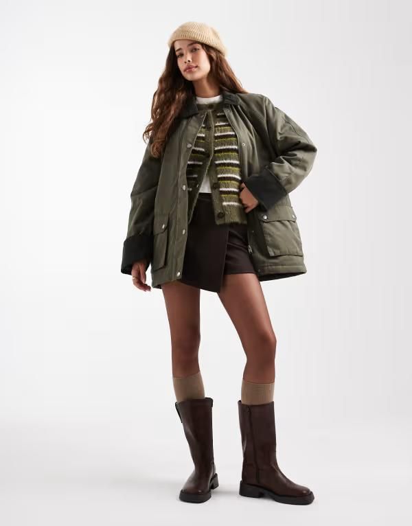 ヴェロモーダ レディース アウター ジャケット・ブルゾン コントラスト ジャケット Vero Moda barn jacket with contrast cord trim Grape leaf グレープ