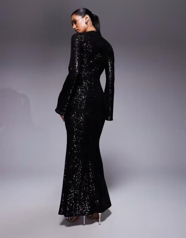 エイソス レディース トップス ワンピース マキシワンピース スパンコール マキシ ASOS DESIGN allover sequin long sleeve wrap front detail maxi dress Black ブラック エイソス レディース トップス ワンピース マキシワンピース スパンコール マキシ ASOS DESIGN allover sequin long sleeve wrap front detail maxi dress Black ブラック