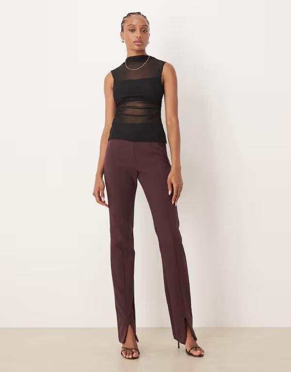 エイソス レディース ボトムス カジュアルパンツ パンツ トール ASOS DESIGN Tall tailored skinny pants with zip front detail Brown ブラウン