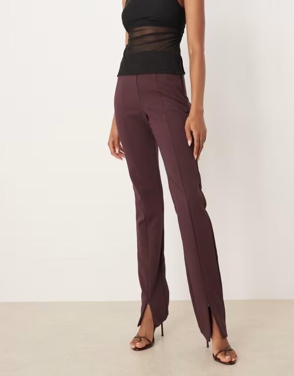 エイソス レディース ボトムス カジュアルパンツ パンツ トール ASOS DESIGN Tall tailored skinny pants with zip front detail Brown ブラウン エイソス レディース ボトムス カジュアルパンツ パンツ トール ASOS DESIGN Tall tailored skinny pants with zip front detail Brown ブラウン