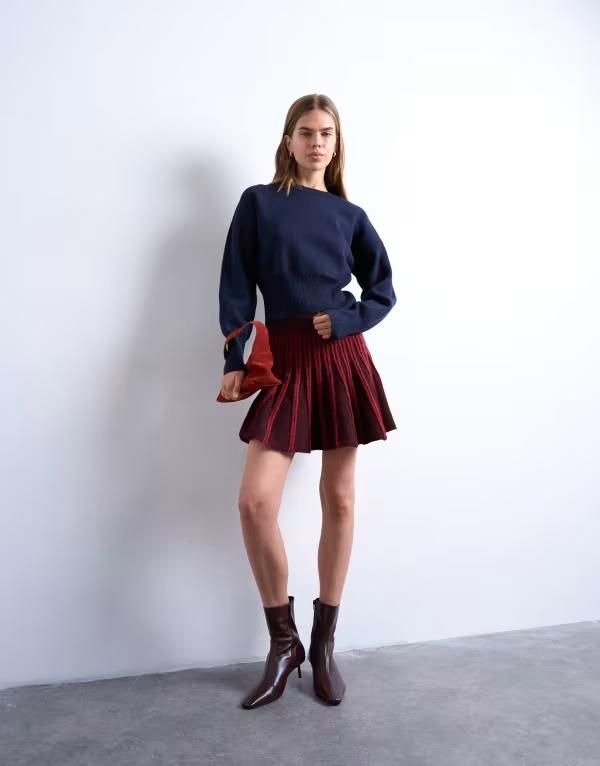トップショップ レディース ボトムス スカート リブ ミニ ニット Topshop knit ribbed mini skirt part of a set Burgundy バーガンディ