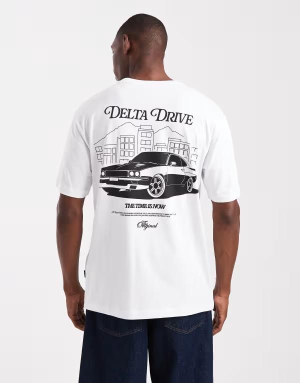 オンリーアンドサンズ メンズ トップス Tシャツ リラックスフィット プリント シャツ ONLY SONS relaxed fit tshirt with drive back print BRIGHT WHITE ホワイト