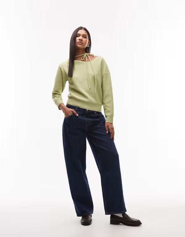 トップショップ レディース アウター ニット・セーター セーター ニット Topshop knit tie neck sweater Green グリーン