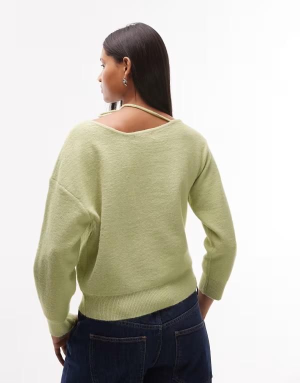 トップショップ レディース アウター ニット・セーター セーター ニット Topshop knit tie neck sweater Green グリーン