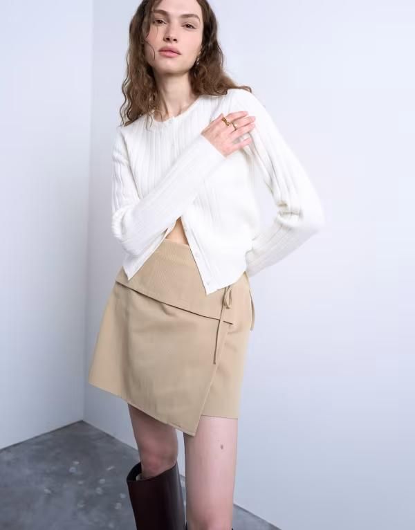 トップショップ レディース ボトムス スカート ミニ Topshop wrap tailored mini skirt in taupe Taupe トープ