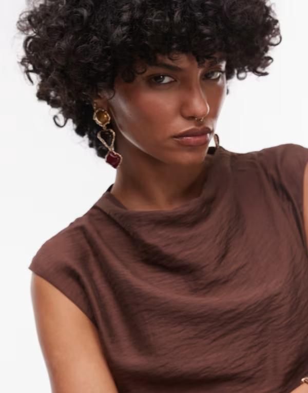マンゴ レディース トップス ワンピース ミニワンピース ミニ Mango cowl neck modal mini dress in chocolate Chocolate チョコレート