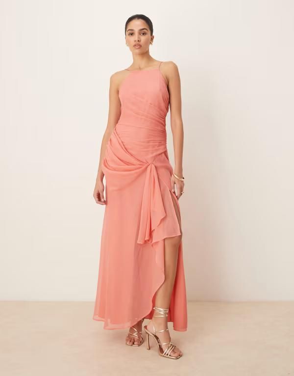 エイソス レディース トップス ワンピース マキシワンピース ドレープ スカート マキシ ASOS DESIGN racer strappy maxi dress with draped skirt in terracotta Terracotta テラコッタ