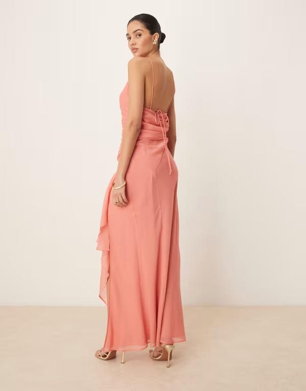 エイソス レディース トップス ワンピース マキシワンピース ドレープ スカート マキシ ASOS DESIGN racer strappy maxi dress with draped skirt in terracotta Terracotta テラコッタ