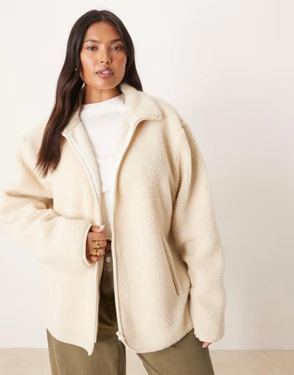 エイソス レディース アウター パーカー・スウェット フリース ASOS Curve ASOS DESIGN Curve borg zip up fleece in cream CREAM クリーム