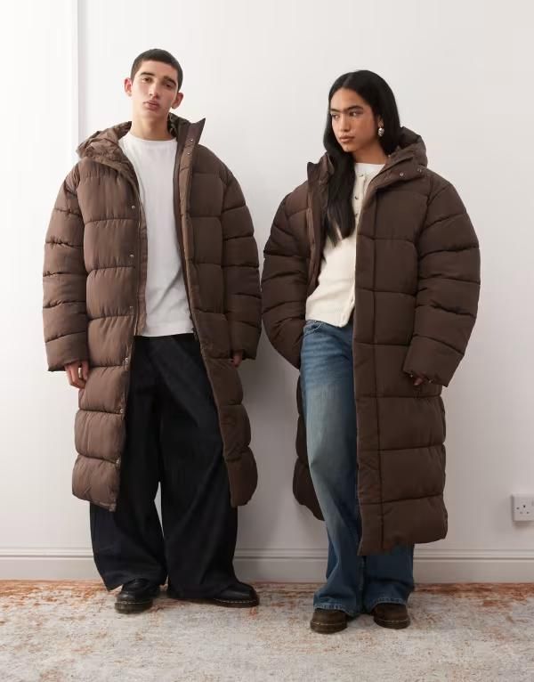 コルージョン レディース アウター ジャケット・ブルゾン コート マキシ COLLUSION Unisex maxi puffer coat in chocolate BROWN ブラウン 22,792円