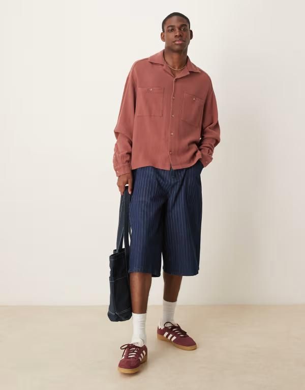 エイソス メンズ トップス シャツ ASOS DESIGN boxy oversized textured shirt in rustラスト