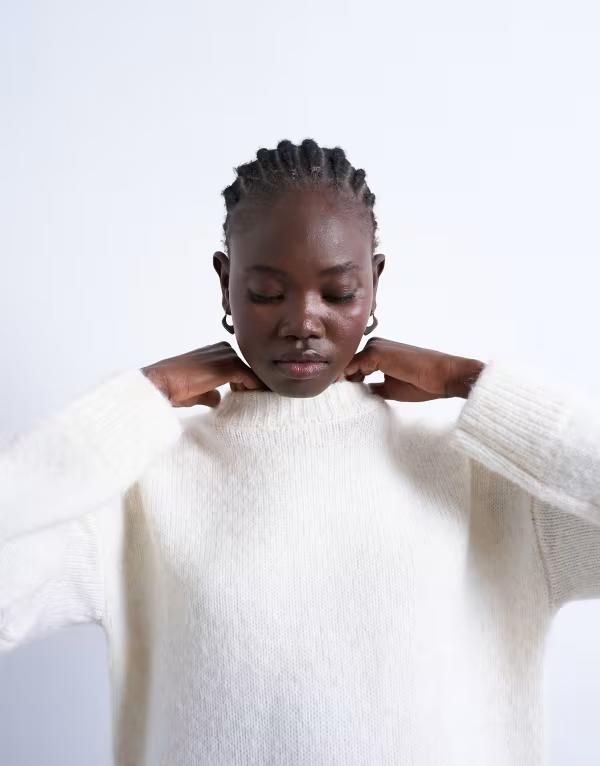 トップショップ レディース アウター ニット・セーター クルーネック セーター ニット Topshop fluffy knit boxy crew neck sweater in snow Cream クリーム