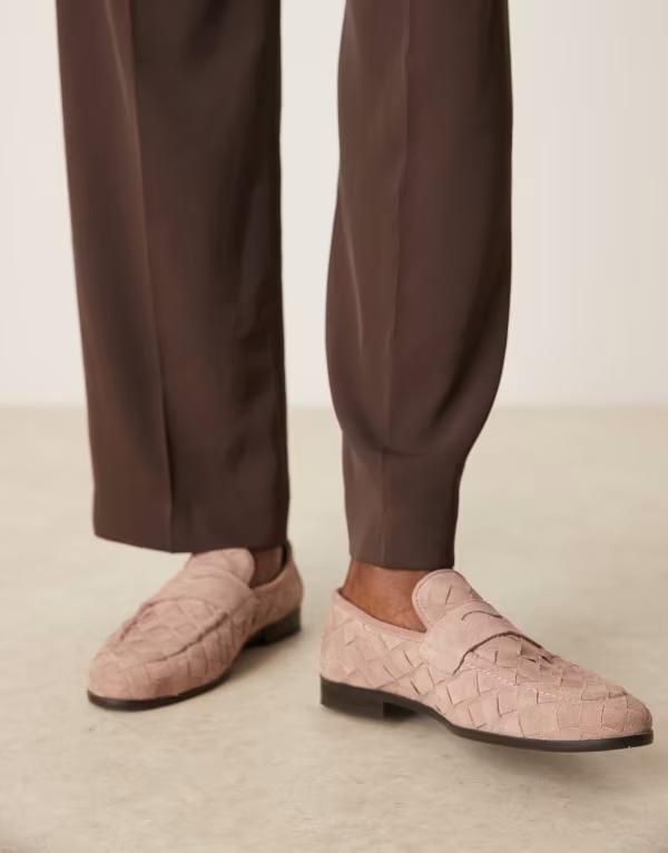 エイソス メンズ シューズ スリッポン・ローファー スエード ローファー ASOS DESIGN weave loafers suede PINK ピンク