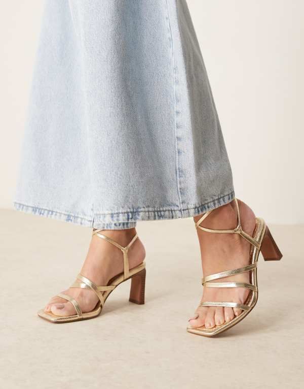 エイソス レディース シューズ サンダル ヒール ASOS DESIGN Hideaway strappy tie leg mid block heeled sandals GOLD ゴールド