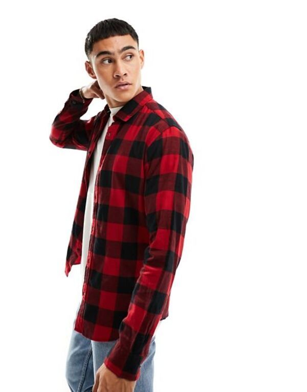 ジャック アンド ジョーンズ メンズ トップス シャツ Jack Jones Essentials brushed check shirt and Brick Red レッド 12,735円