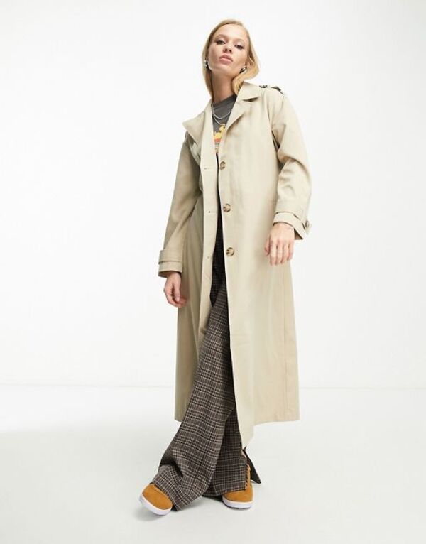 オンリー レディース アウター ジャケット・ブルゾン コート Only longline trenchcoat in stone STONE ストーン