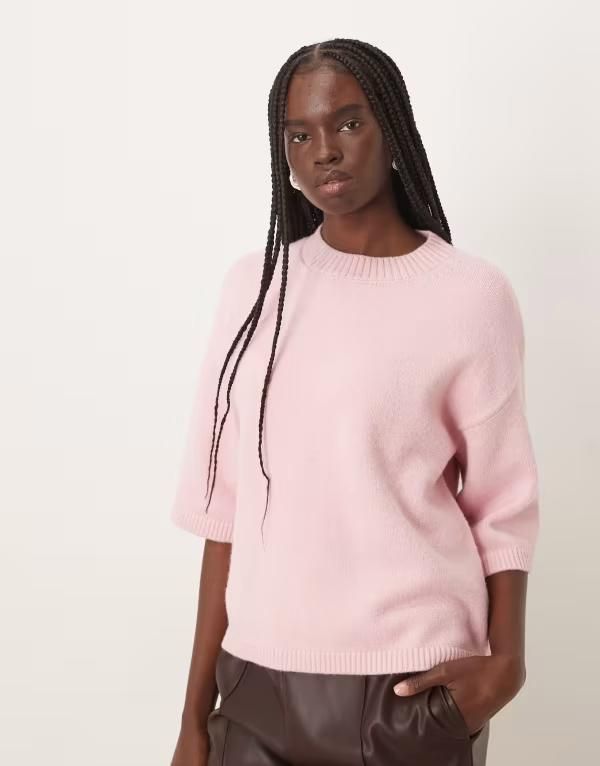 マンゴ レディース アウター パーカー・スウェット ニット Mango short sleeve knitop in pastel pink ピンク