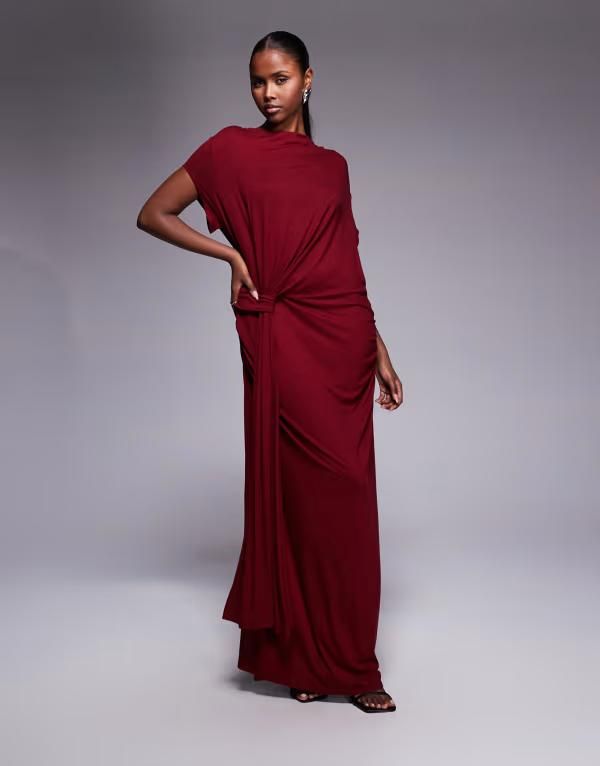 エイソス レディース トップス ワンピース ドレープ キャップ ASOS DESIGN draped cap sleeve midaxi dress in wine ワイン 15,385円
