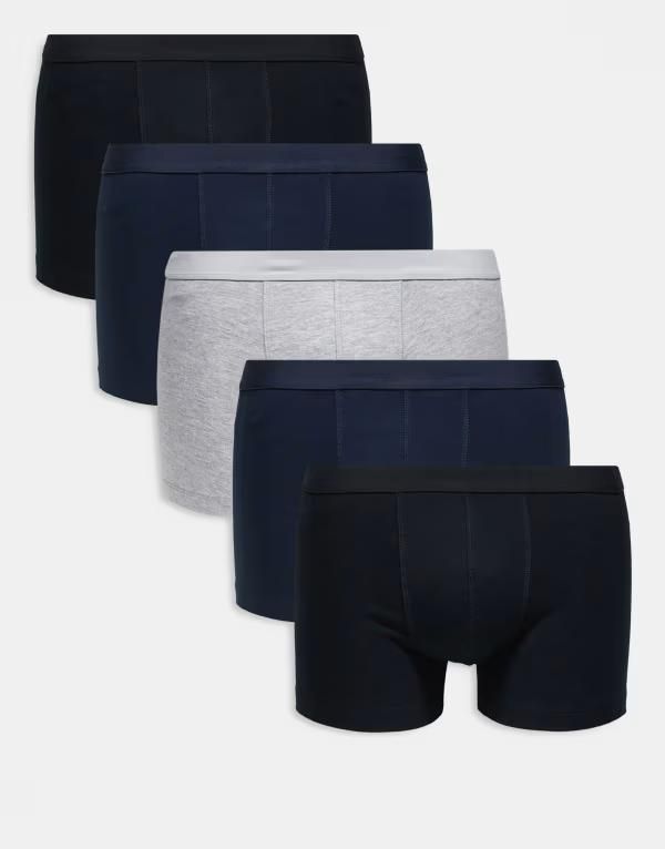 エイソス メンズ アンダーウェア トランクス ジャージー ASOS DESIGN 5 pack jersey boxer briefs in multi NAVY BLACK GRAY ブラック
