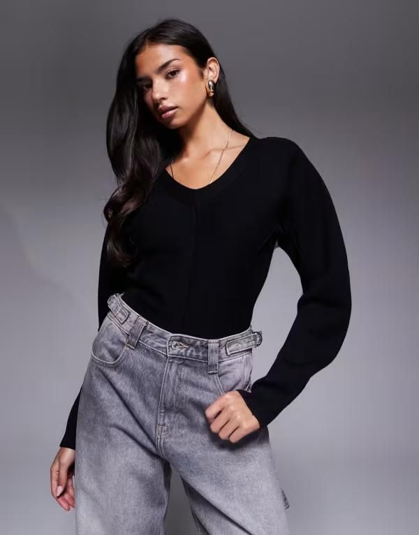 リバーアイランド レディース トップス タンクトップ セーター ニット River Island structured sleeves knit sweater Black ブラック
