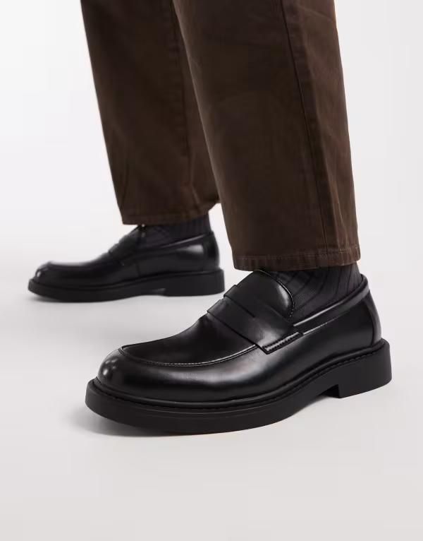 エイソス メンズ シューズ スリッポン・ローファー ASOS DESIGN penny loafers Black ブラック