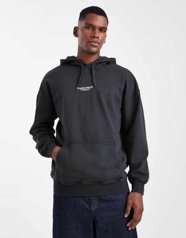 オンリーアンドサンズ メンズ アウター パーカー・スウェット プリント ONLY SONS hoodie with creative works print Black ブラック