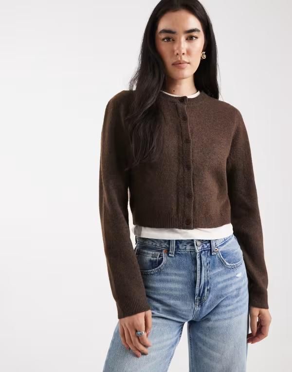 ブレーブソウル レディース アウター カーディガン クルーネック Brave Soul crew neck cardigan BROWN ブラウン