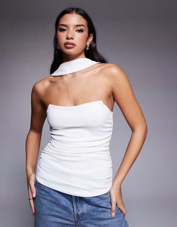 エイソス レディース トップス タンクトップ ASOS DESIGN longline structured bandeau top with scarf neck detail Ivory アイボリー
