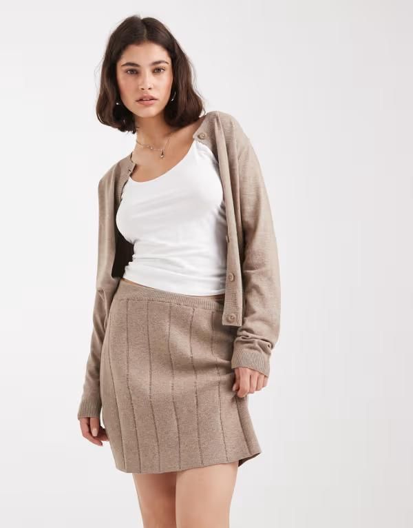 オブジェクト レディース ボトムスカート ミニット Object fine gauge knit mini skirt in heathered taupe part of a set Desertaupe トープ