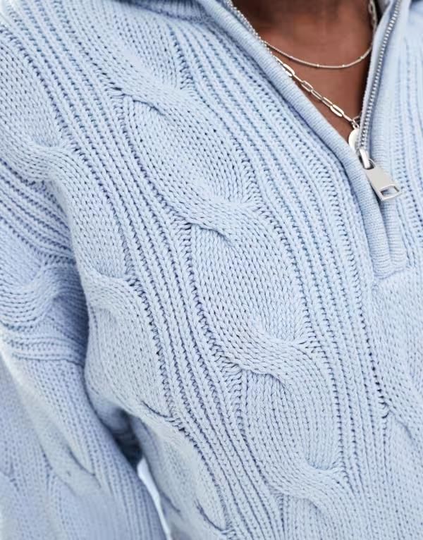 コットンオン レディース アウター ニット・セーター ハーフジップ セーター コットン ニット CottonOn Cotton On cotton cable knit half zip pullover sweater in serene Serene bl コットンオン レディース アウター ニット・セーター ハーフジップ セーター コットン ニット CottonOn Cotton On cotton cable knit half zip pullover sweater in serene Serene bl