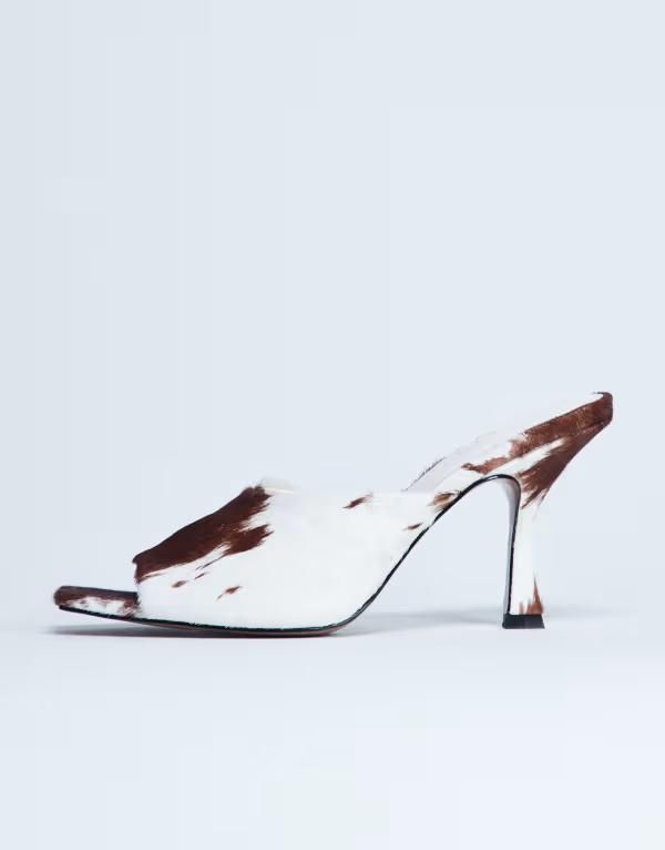 トップショップ レディース シューズ サンダル プリント レザー ヒール Topshop Fox real leather pony heeled mule in cow print BROWN COW PONY ブラウン