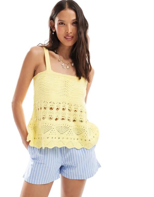 ミスセルフフリッジ レディース トップス タンクトップ ニット Miss Selfridge knit baby doll top in butter yellow Butter yellow イエロー