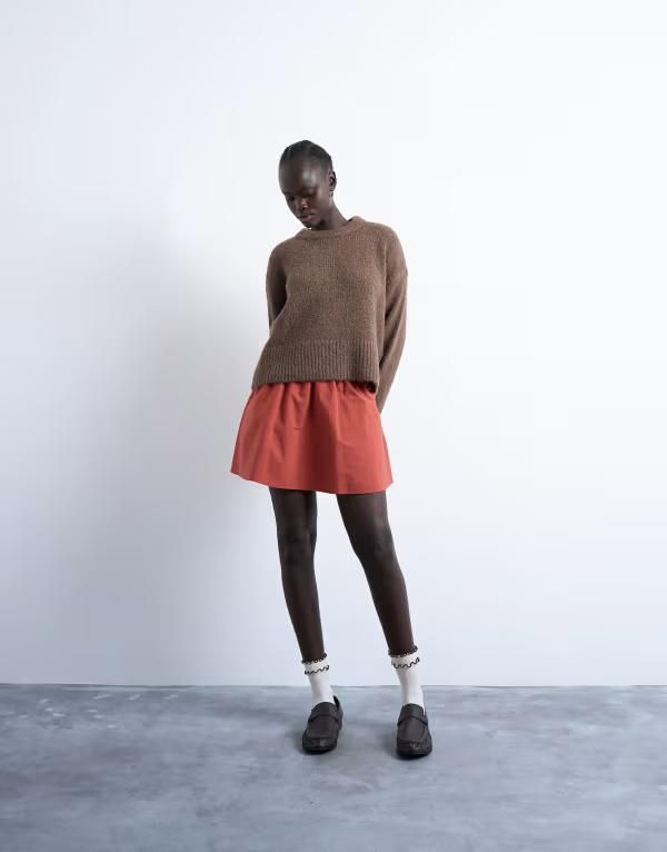 トップショップ レディース ボトムス スカート ミニ Topshop elastic mini skirt in rustラスト
