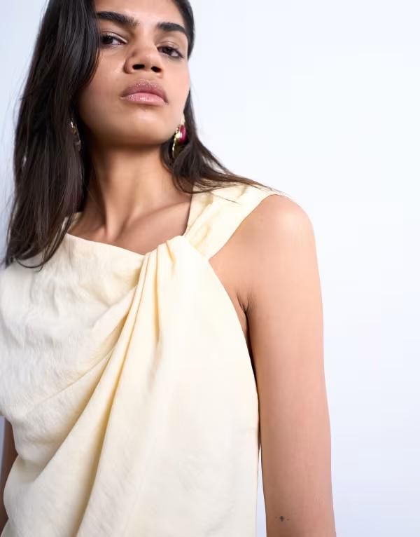 トップショップ レディース トップス タンクトップ Topshop super soft cupro knot detail top in buttermilk Buttermilk