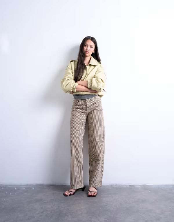 トップショップ レディース ボトムス カジュアルパンツ パンツ Topshop multi stripe cinch pants brown ブラウン