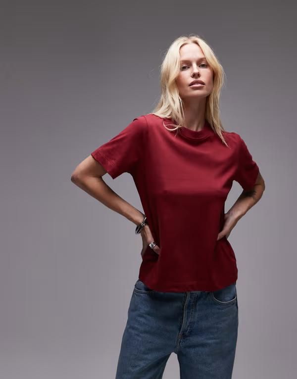 トップショップ レディース トップス Tシャツ Topshop boxy tee in berry Berry red レッド