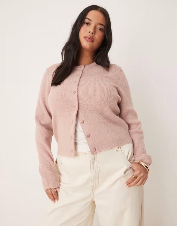 エイソス レディース アウター カーディガン クルーネック ASOS Curve ASOS DESIGN Curve crew neck relaxed fitted cardigan in light Dusty Rose ピンク