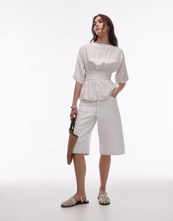 トップショップ レディース トップス タンクトップ リネン Topshop linen low back dropped waist top in natural NATURAL