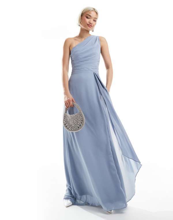 ティエフエヌシー レディース トップス ワンピース シフォン マキシワンピース スカート マキシ TFNC Bridesmaid chiffon maxi dress with wrap skirt in dusty Dusty Blue ブルー