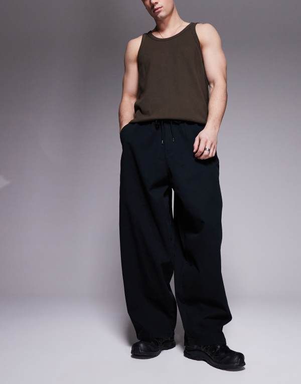 エイソス メンズ ボトムス カジュアルパンツ パンツ ASOS DESIGN oversized baggy pants with elastic waist Black ブラック