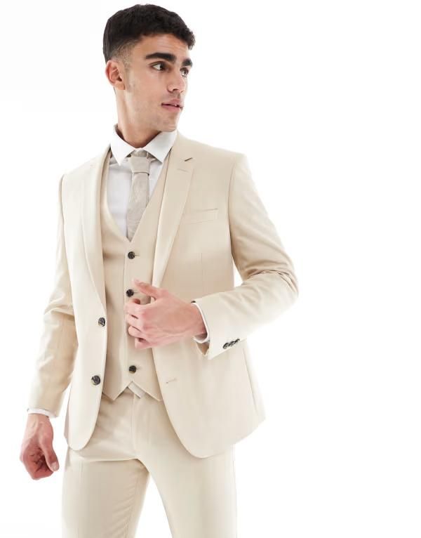 エイソス メンズ アウター ジャケット・ブルゾン ASOS DESIGN skinny suit jacket in stone ストーン