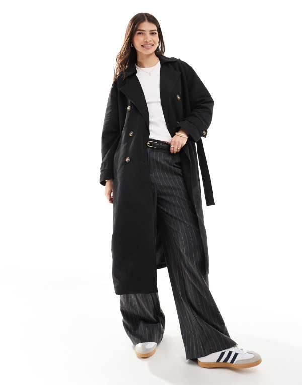 ヴェロモーダ レディース アウター コート Vero Moda longline belted trench coat Black ブラック