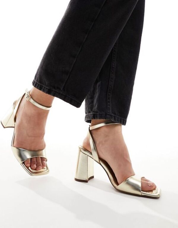 エイソス レディース シューズ サンダル ヒール ASOS DESIGN Wide Fit Hotel barely there block heeled sandals GOLD ゴールド