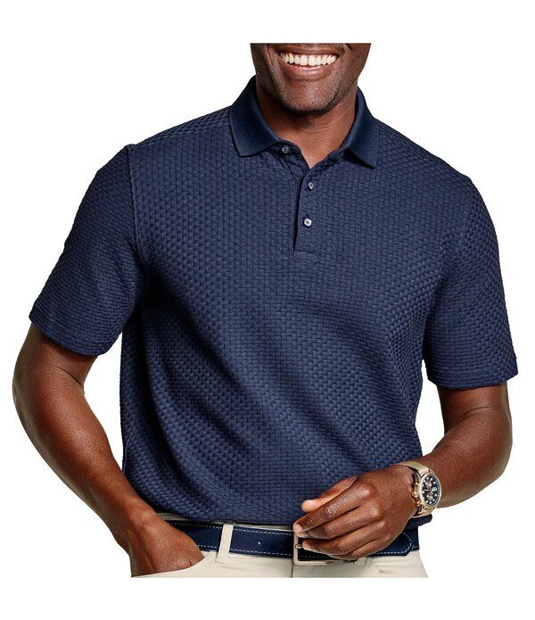 ジョンストンアンドマーフィー メンズ トップス シャツ Johnston Murphy Tilson Textured Short Sleeve Polo Shirt Navy ネイビー