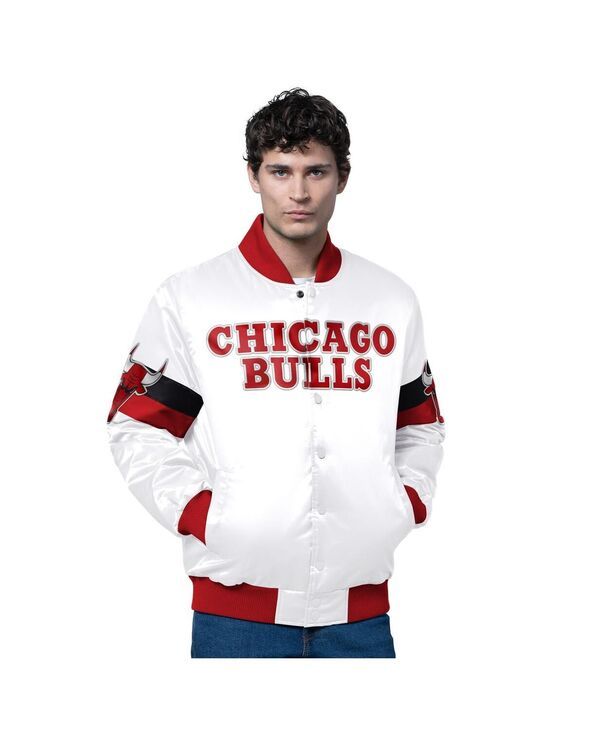 スターター メンズ アウター ジャケット・ブルゾン サテン Starter Mens White Chicago Bulls Triple Option Varsity FullSnap Satin Jacket White ホワイト