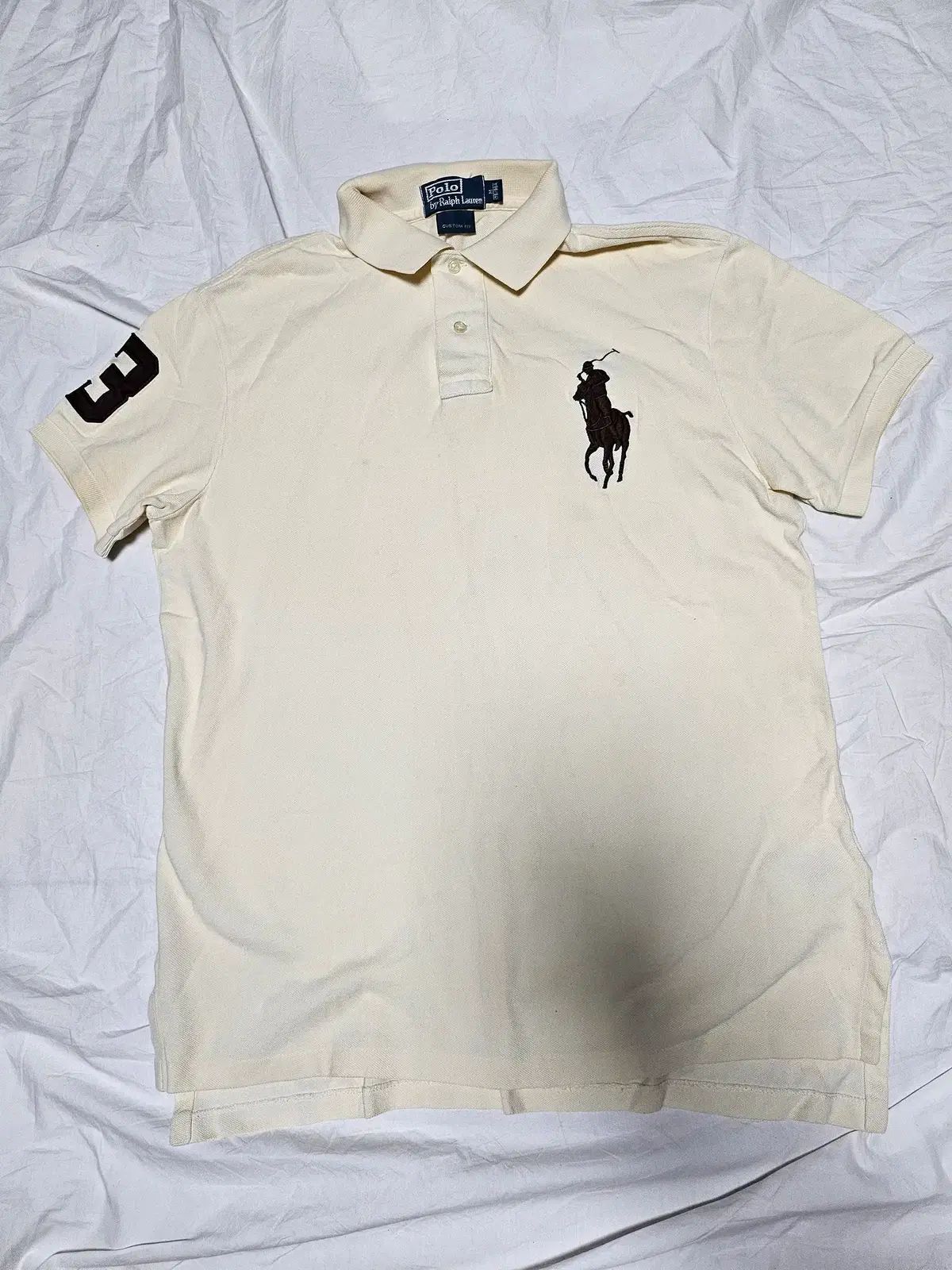 ポロラルフローレン ブラウン ビックポニー チーフキープ PKT カラーTシャツ アイボリー M